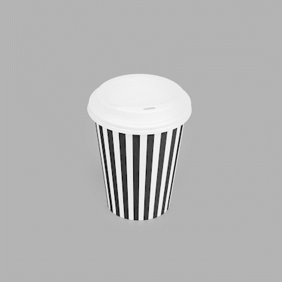 Restpresso 12 oz Black and White Stripe Paper Single Wall Coffee Cup - with White Lid - 3 1/2"x 3 1/2"x 4 3/4" - 400 count box
