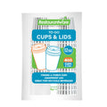 Restpresso 12 oz Gray and White Stripe Paper Single Wall Coffee Cup - with White Lid - 3 1/2"x 3 1/2"x 4 3/4" - 20 count box