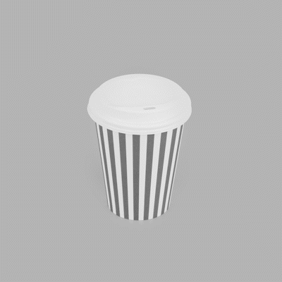 Restpresso 12 oz Gray and White Stripe Paper Single Wall Coffee Cup - with White Lid - 3 1/2"x 3 1/2"x 4 3/4" - 20 count box