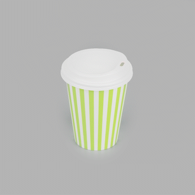 Restpresso 12 oz Green and White Stripe Paper Single Wall Coffee Cup - with White Lid - 3 1/2"x 3 1/2"x 4 3/4" - 400 count box