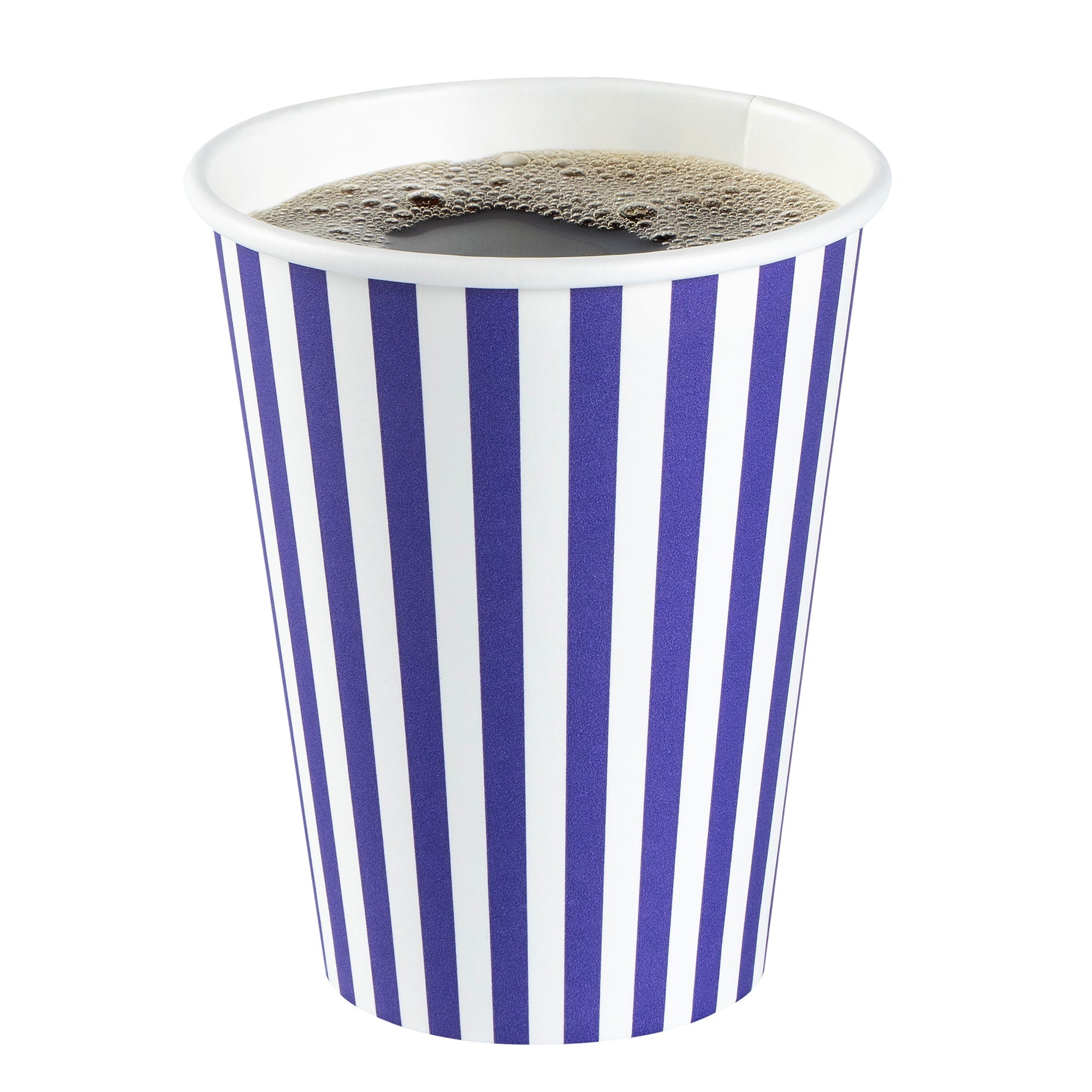 Restpresso 12 oz Purple and White Stripe Paper Single Wall Coffee Cup - with White Lid - 3 1/2"x 3 1/2"x 4 3/4" - 400 count box