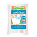 Restpresso 12 oz Orange and White Stripe Paper Single Wall Coffee Cup - with White Lid - 3 1/2"x 3 1/2"x 4 3/4" - 20 count box