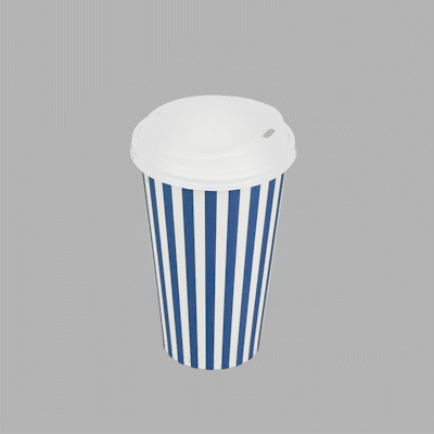 Restpresso 16 oz Blue and White Stripe Paper Single Wall Coffee Cup - with White Lid - 3 1/2"x 3 1/2"x 5 3/4" - 400 count box
