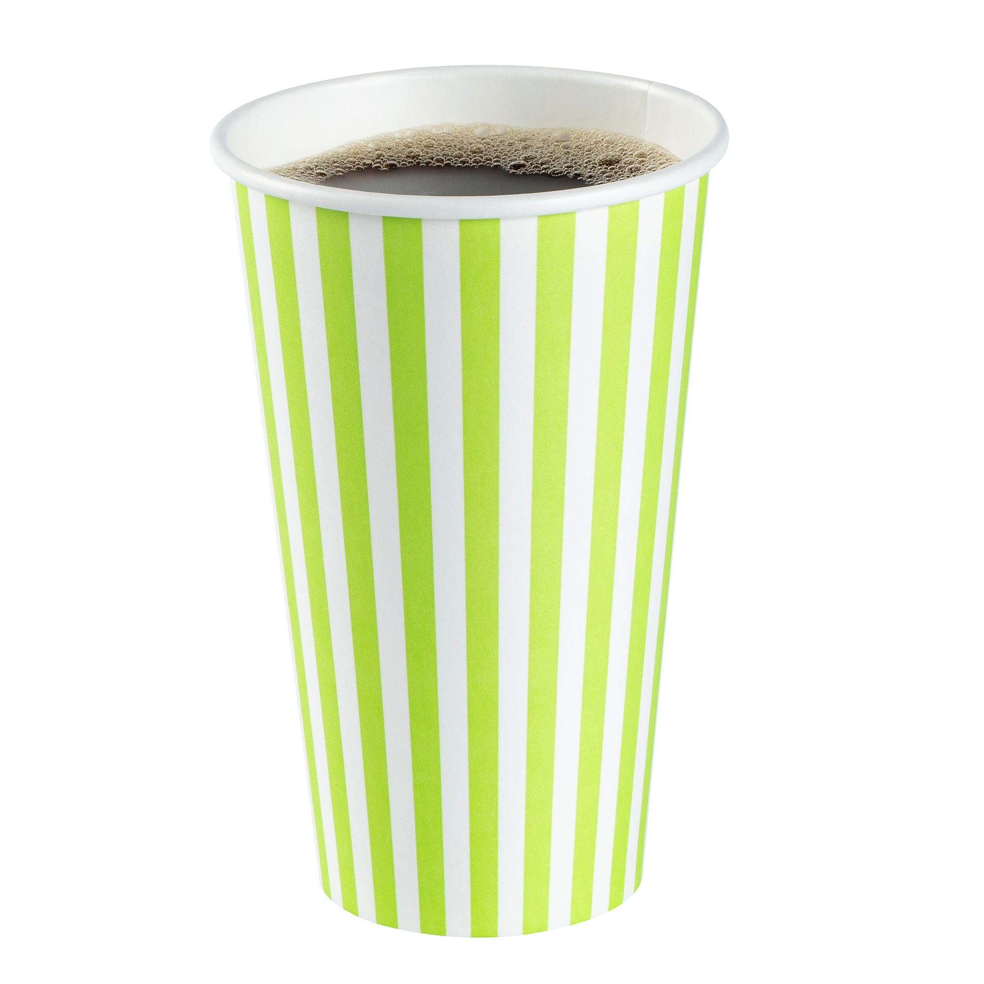 Restpresso 16 oz Green and White Stripe Paper Single Wall Coffee Cup - with White Lid - 3 1/2"x 3 1/2"x 5 3/4" - 400 count box