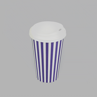 Restpresso 16 oz Purple and White Stripe Paper Single Wall Coffee Cup - with White Lid - 3 1/2"x 3 1/2"x 5 3/4" - 400 count box