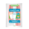 Restpresso 16 oz Red and White Stripe Paper Single Wall Coffee Cup - with White Lid - 3 1/2"x 3 1/2"x 5 3/4" - 20 count box