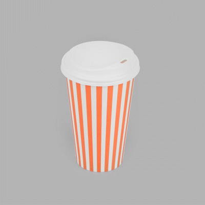 Restpresso 16 oz Orange and White Stripe Paper Single Wall Coffee Cup - with White Lid - 3 1/2"x 3 1/2"x 5 3/4" - 400 count box