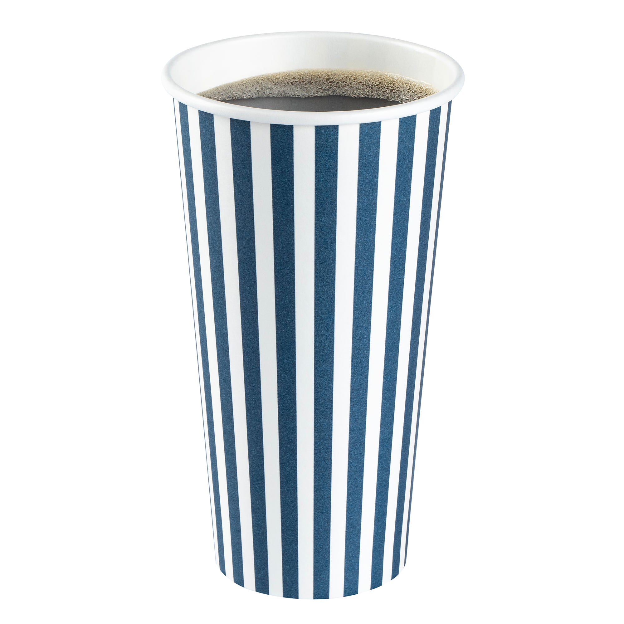 Restpresso 20 oz Blue and White Stripe Paper Single Wall Coffee Cup - with White Lid - 3 1/2"x 3 1/2"x 6 1/2" - 400 count box