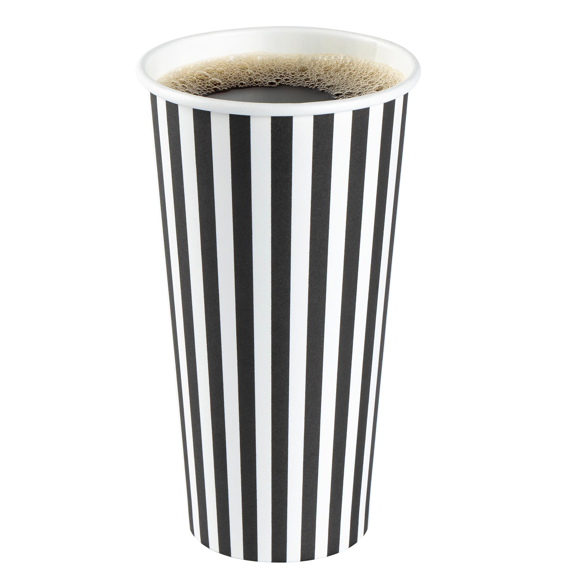 Restpresso 20 oz Black and White Stripe Paper Single Wall Coffee Cup - with White Lid - 3 1/2"x 3 1/2"x 6 1/2" - 400 count box