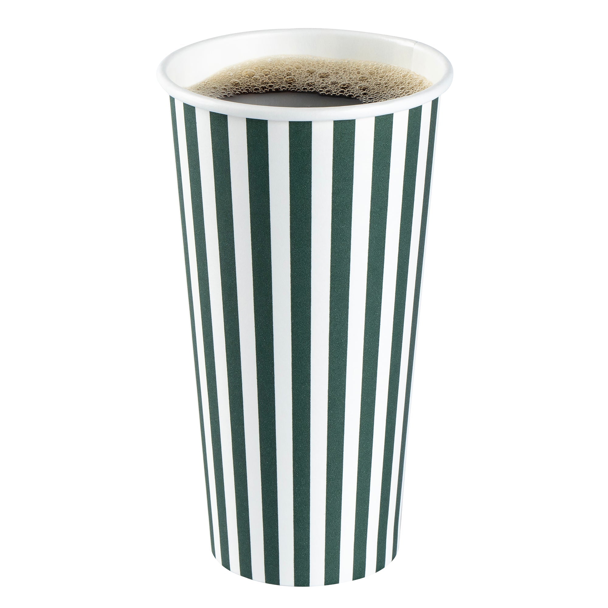 Restpresso 20 oz Forest Green and White Stripe Paper Single Wall Coffee Cup - with White Lid - 3 1/2"x 3 1/2"x 6 1/2" - 400 count box
