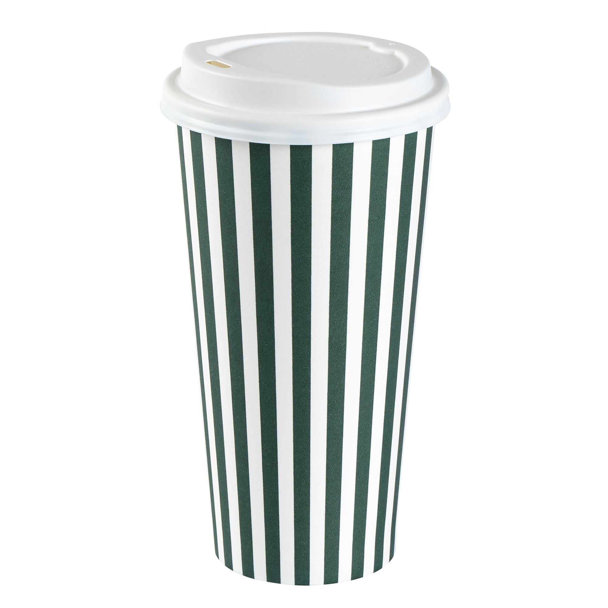 Restpresso 20 oz Forest Green and White Stripe Paper Single Wall Coffee Cup - with White Lid - 3 1/2"x 3 1/2"x 6 1/2" - 400 count box
