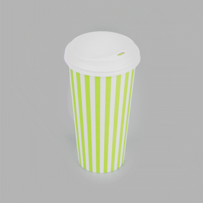 Restpresso 20 oz Green and White Stripe Paper Single Wall Coffee Cup - with White Lid - 3 1/2"x 3 1/2"x 6 1/2" - 20 count box