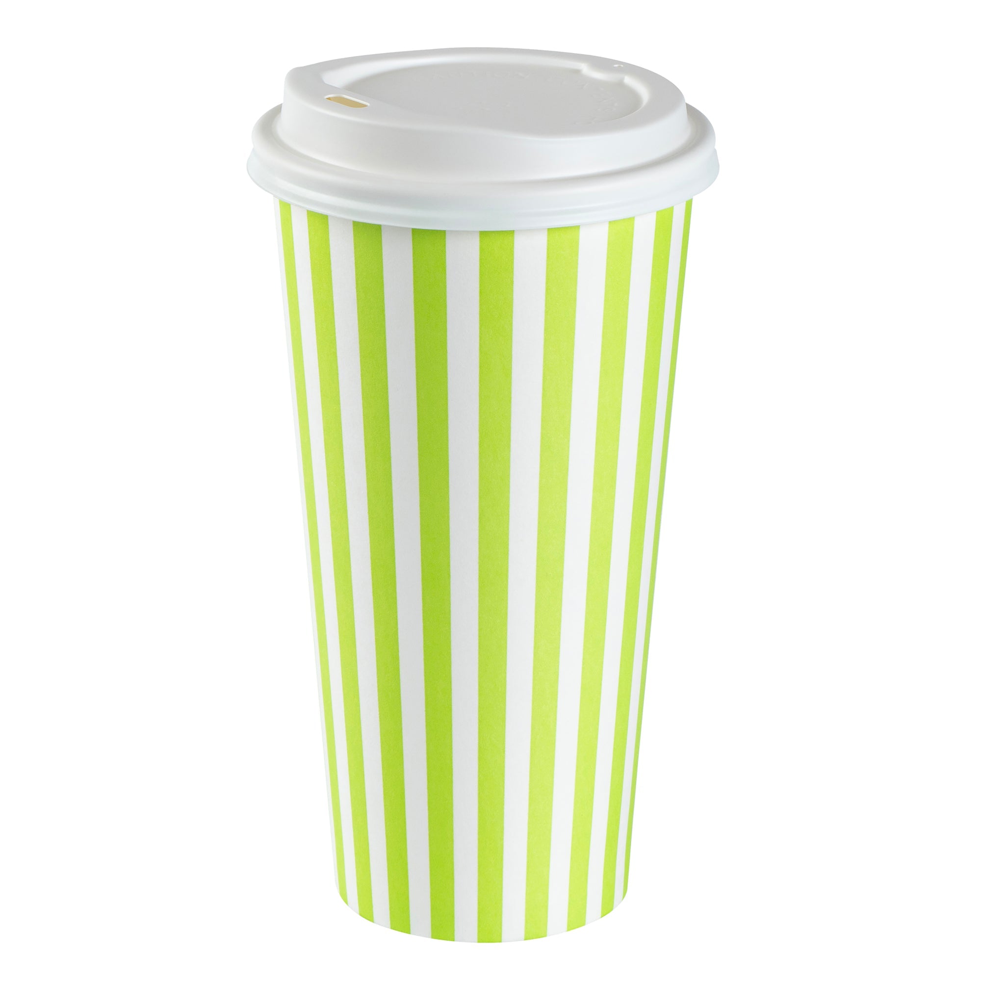 Restpresso 20 oz Green and White Stripe Paper Single Wall Coffee Cup - with White Lid - 3 1/2"x 3 1/2"x 6 1/2" - 400 count box