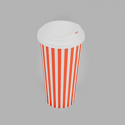 Restpresso 20 oz Red and White Stripe Paper Single Wall Coffee Cup - with White Lid - 3 1/2"x 3 1/2"x 6 1/2" - 20 count box
