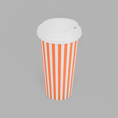 Restpresso 20 oz Orange and White Stripe Paper Single Wall Coffee Cup - with White Lid - 3 1/2"x 3 1/2"x 6 1/2" - 400 count box