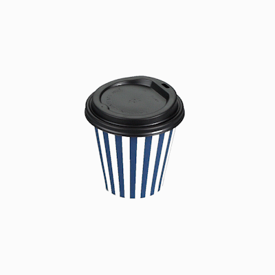 Restpresso 8 oz Blue and White Stripe Paper Single Wall Coffee Cup - with Black Lid - 3 1/2" x 3 1/2" x 3 1/4" - 20 count box