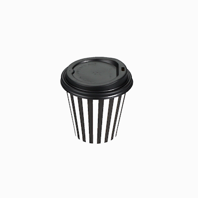 Restpresso 8 oz Black and White Stripe Paper Single Wall Coffee Cup - with Black Lid - 3 1/2" x 3 1/2" x 3 1/4" - 20 count box