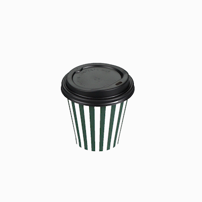 Restpresso 8 oz Forest Green and White Stripe Paper Single Wall Coffee Cup - with Black Lid - 3 1/2" x 3 1/2" x 3 1/4" - 400 count box