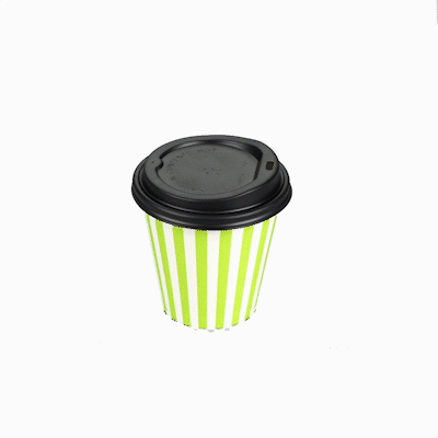 Restpresso 8 oz Green and White Stripe Paper Single Wall Coffee Cup - with Black Lid - 3 1/2" x 3 1/2" x 3 1/4" - 20 count box