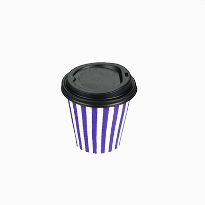Restpresso 8 oz Purple and White Stripe Paper Single Wall Coffee Cup - with Black Lid - 3 1/2" x 3 1/2" x 3 1/4" - 400 count box