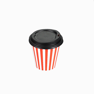 Restpresso 8 oz Red and White Stripe Paper Single Wall Coffee Cup - with Black Lid - 3 1/2" x 3 1/2" x 3 1/4" - 20 count box