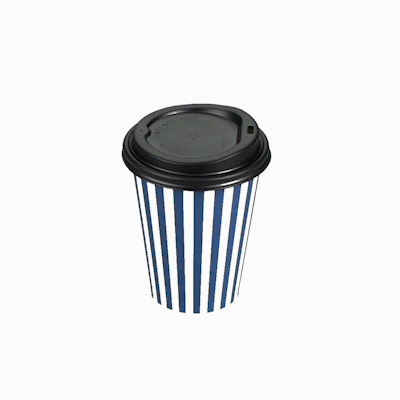 Restpresso 12 oz Blue and White Stripe Paper Single Wall Coffee Cup - with Black Lid - 3 1/2"x 3 1/2"x 4 1/4" - 20 count box