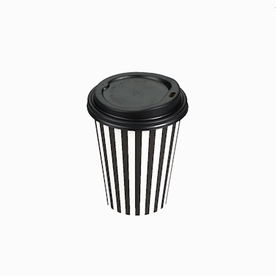 Restpresso 12 oz Black and White Stripe Paper Single Wall Coffee Cup - with Black Lid - 3 1/2"x 3 1/2"x 4 1/4" - 400 count box