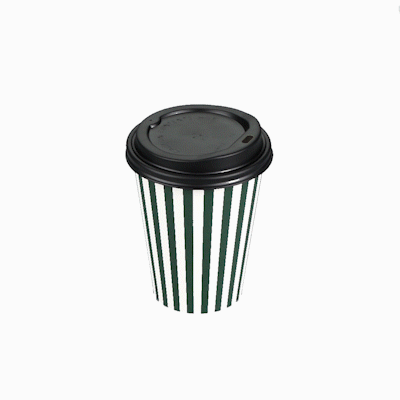 Restpresso 12 oz Forest Green and White Stripe Paper Single Wall Coffee Cup - with Black Lid - 3 1/2"x 3 1/2"x 4 1/4" - 20 count box