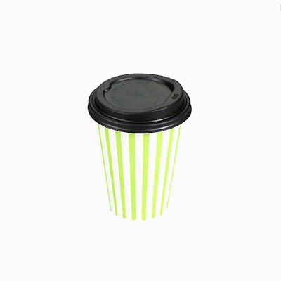 Restpresso 12 oz Green and White Stripe Paper Single Wall Coffee Cup - with Black Lid - 3 1/2"x 3 1/2"x 4 1/4" - 400 count box