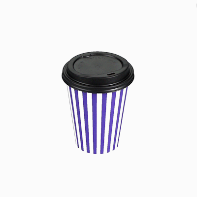 Restpresso 12 oz Purple and White Stripe Paper Single Wall Coffee Cup - with Black Lid - 3 1/2"x 3 1/2"x 4 1/4" - 400 count box