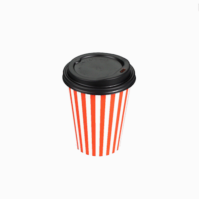 Restpresso 12 oz Red and White Stripe Paper Single Wall Coffee Cup - with Black Lid - 3 1/2"x 3 1/2"x 4 1/4" - 20 count box