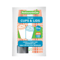 Restpresso 12 oz Orange and White Stripe Paper Single Wall Coffee Cup - with Black Lid - 3 1/2"x 3 1/2"x 4 1/4" - 20 count box