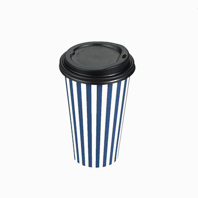 Restpresso 16 oz Blue and White Stripe Paper Single Wall Coffee Cup - with Black Lid - 3 1/2"x 3 1/2"x 5 1/2" - 400 count box