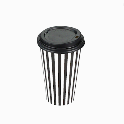Restpresso 16 oz Black and White Stripe Paper Single Wall Coffee Cup - with Black Lid - 3 1/2"x 3 1/2"x 5 1/2" - 20 count box