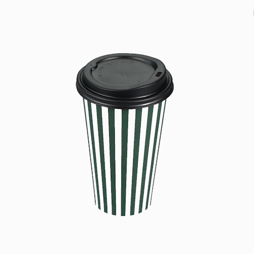 Restpresso 16 oz Forest Green and White Stripe Paper Single Wall Coffee Cup - with Black Lid - 3 1/2"x 3 1/2"x 5 1/2" - 20 count box