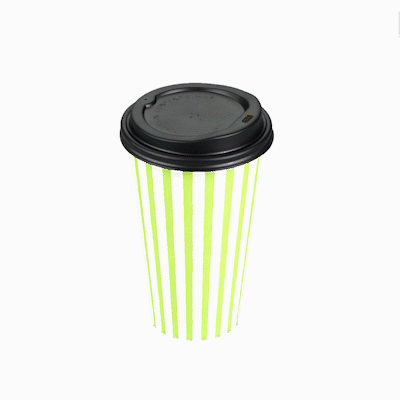 Restpresso 16 oz Green and White Stripe Paper Single Wall Coffee Cup - with Black Lid - 3 1/2"x 3 1/2"x 5 1/2" - 400 count box