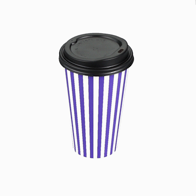 Restpresso 16 oz Purple and White Stripe Paper Single Wall Coffee Cup - with Black Lid - 3 1/2"x 3 1/2"x 5 1/2" - 400 count box
