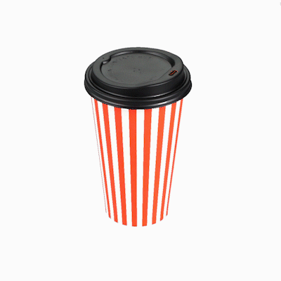 Restpresso 16 oz Red and White Stripe Paper Single Wall Coffee Cup - with Black Lid - 3 1/2"x 3 1/2"x 5 1/2" - 20 count box