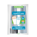Restpresso 20 oz Blue and White Stripe Paper Single Wall Coffee Cup - with Black Lid - 3 1/2"x 3 1/2"x 6 1/4" - 20 count box