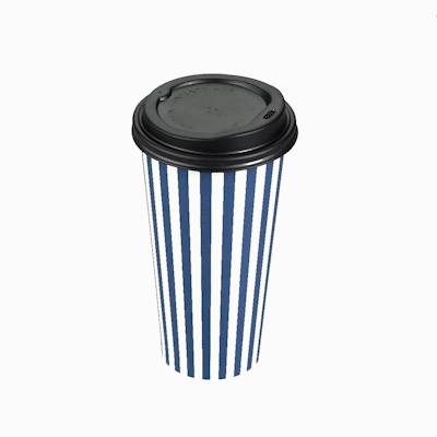 Restpresso 20 oz Blue and White Stripe Paper Single Wall Coffee Cup - with Black Lid - 3 1/2"x 3 1/2"x 6 1/4" - 400 count box