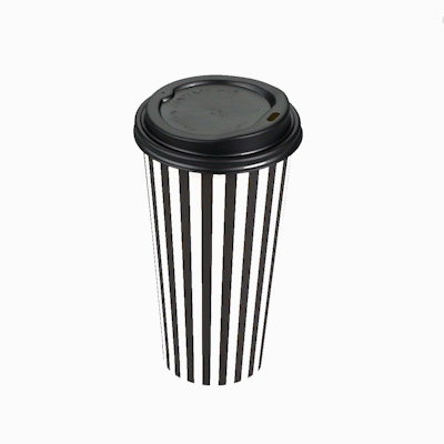 Restpresso 20 oz Black and White Stripe Paper Single Wall Coffee Cup - with Black Lid - 3 1/2"x 3 1/2"x 6 1/4" - 20 count box