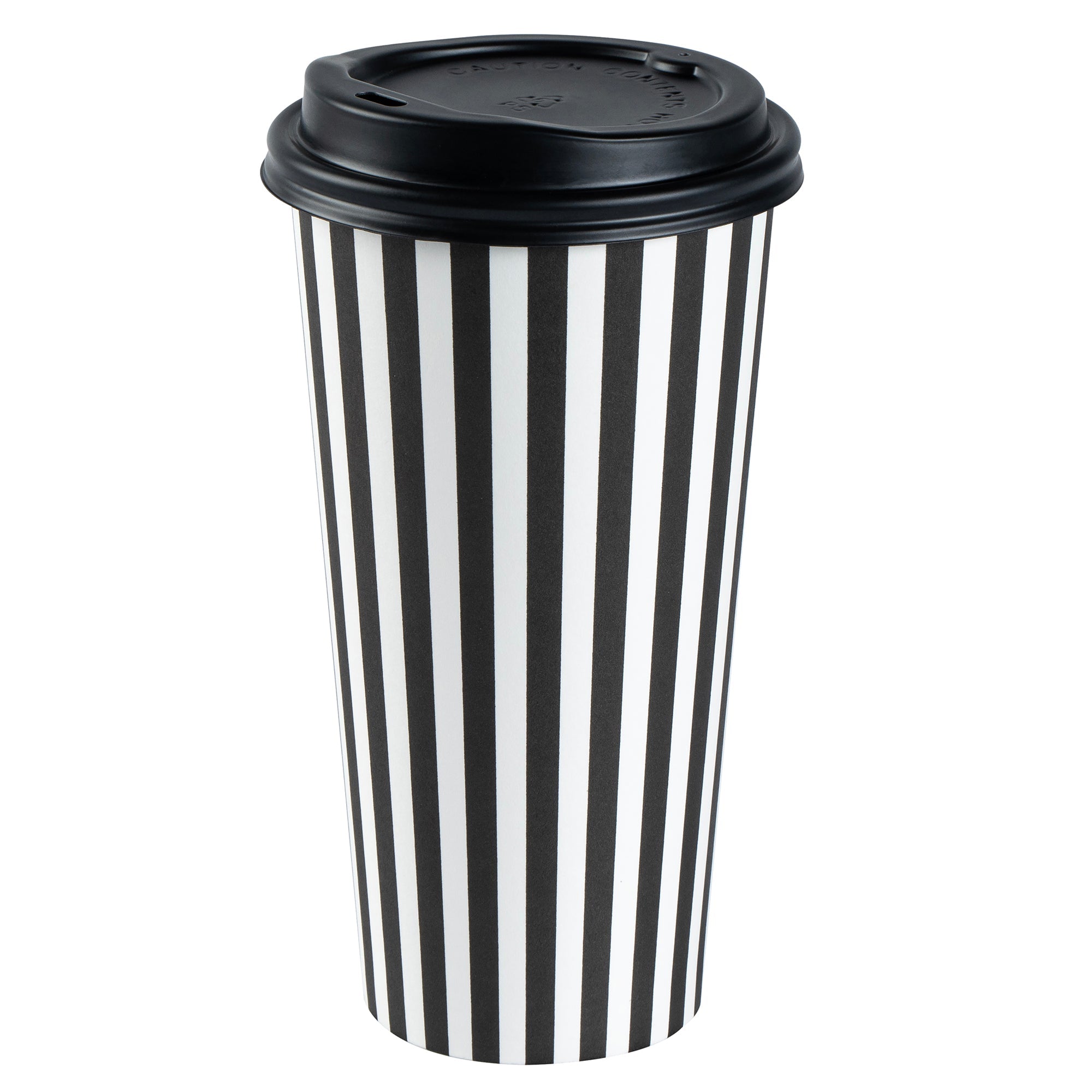 Restpresso 20 oz Black and White Stripe Paper Single Wall Coffee Cup - with Black Lid - 3 1/2"x 3 1/2"x 6 1/4" - 400 count box