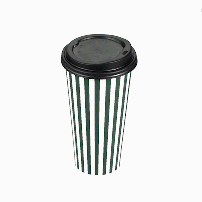 Restpresso 20 oz Forest Green and White Stripe Paper Single Wall Coffee Cup - with Black Lid - 3 1/2"x 3 1/2"x 6 1/4" - 400 count box