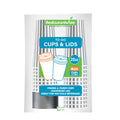 Restpresso 20 oz Gray and White Stripe Paper Single Wall Coffee Cup - with Black Lid - 3 1/2"x 3 1/2"x 6 1/4" - 20 count box