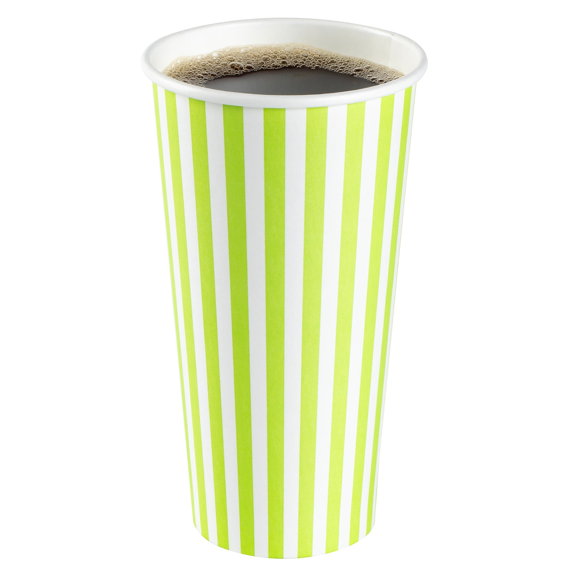 Restpresso 20 oz Green and White Stripe Paper Single Wall Coffee Cup - with Black Lid - 3 1/2"x 3 1/2"x 6 1/4" - 400 count box