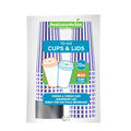 Restpresso 20 oz Purple and White Stripe Paper Single Wall Coffee Cup - with Black Lid - 3 1/2"x 3 1/2"x 6 1/4" - 20 count box