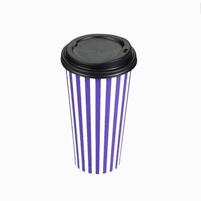 Restpresso 20 oz Purple and White Stripe Paper Single Wall Coffee Cup - with Black Lid - 3 1/2"x 3 1/2"x 6 1/4" - 400 count box