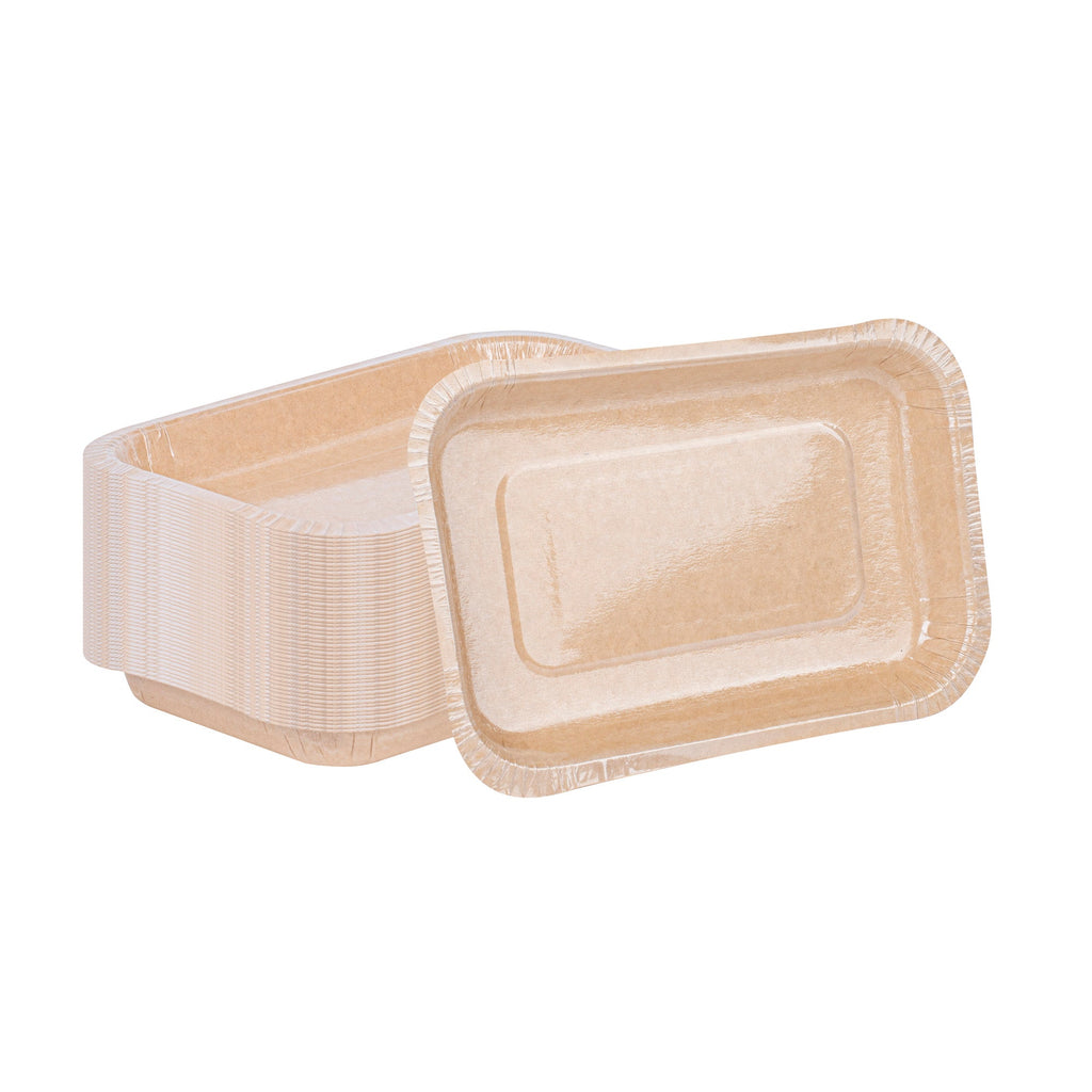 Pastry Tek 15 oz Rectangle Kraft Paperboard Tray - Oven-Safe - 8 1/4" x 5 1/2" x 1" - 100 count box