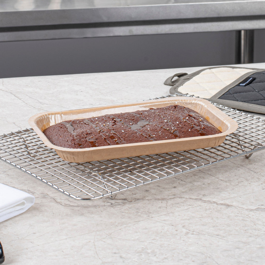 Pastry Tek 15 oz Rectangle Kraft Paperboard Tray - Oven-Safe - 8 1/4" x 5 1/2" x 1" - 25 count box