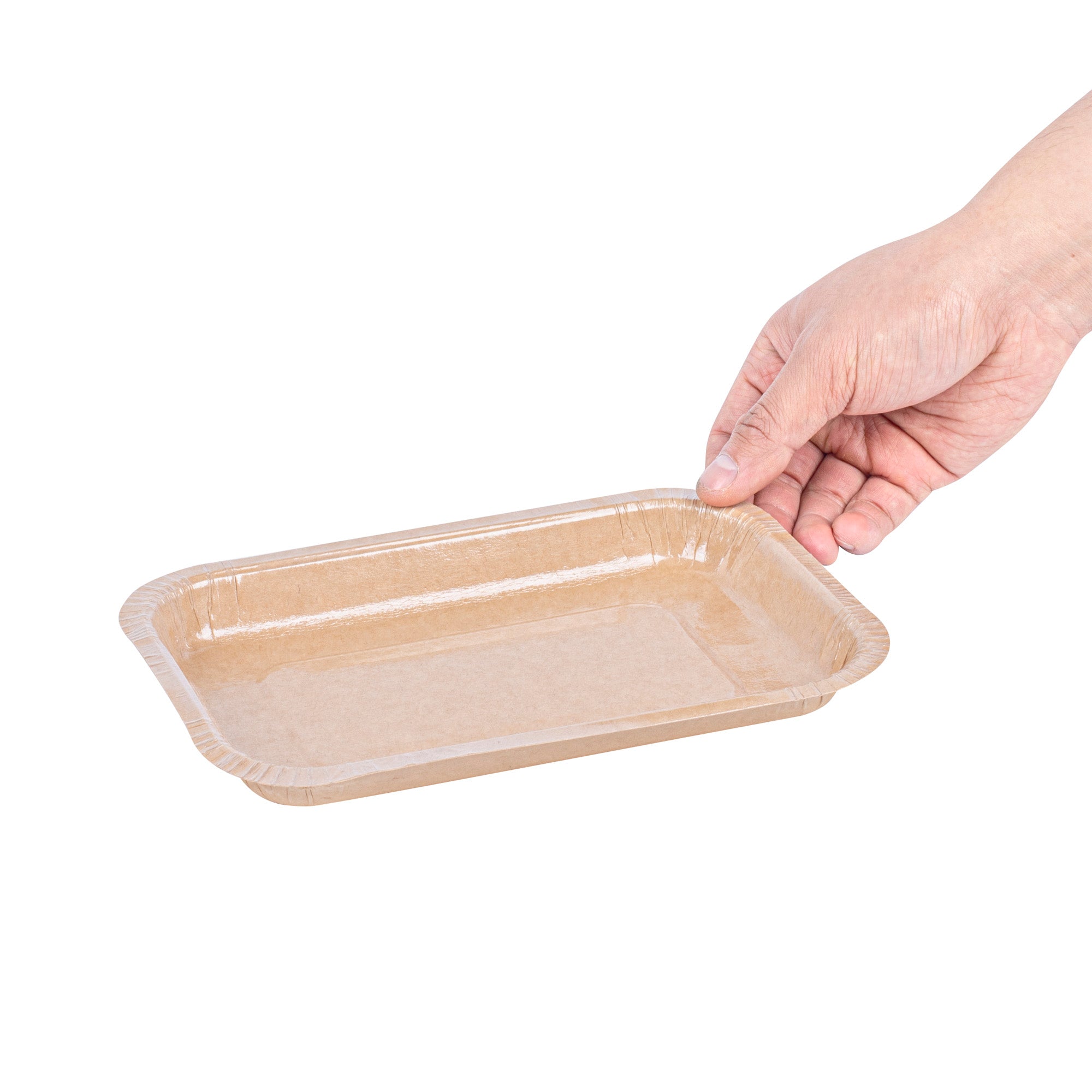 Pastry Tek 15 oz Rectangle Kraft Paperboard Tray - Oven-Safe - 8 1/4" x 5 1/2" x 1" - 25 count box